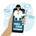 Online doctor consultation via smartphone. Concept of medical application and websites. Vector flat illustration