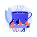 Young adults, colleagues on break from work. Friends meeting, coworkers communication, friendly conversation. People drinking coffee and talking. Vector isolated concept metaphor illustration